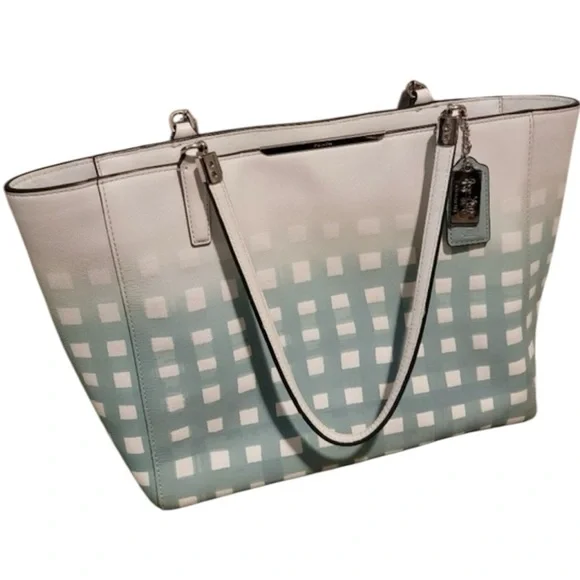 Coach Madison East/West Tote in Gingham Saffiano Leather - Picture 6 of 10